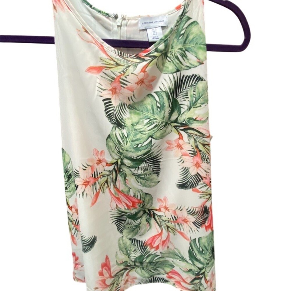 Adrienne Vittadini Blouse Womens Small Ivory Tropical Floral Sleeveless